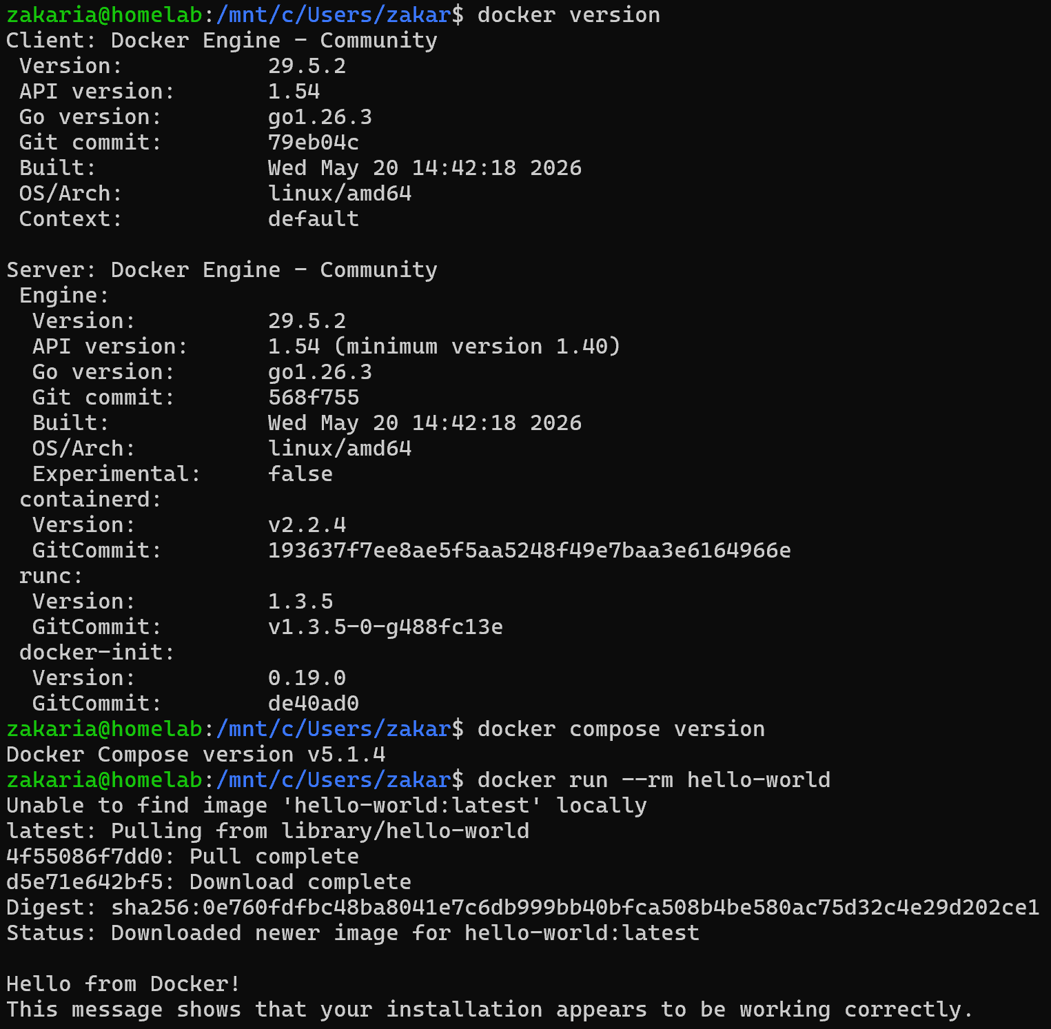 Docker Engine running hello-world inside WSL2