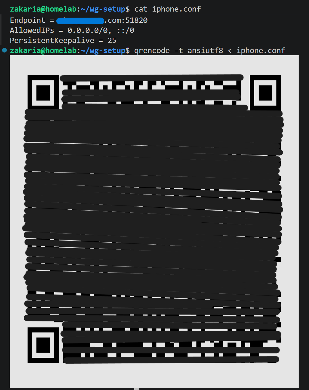WireGuard client config QR code in the terminal